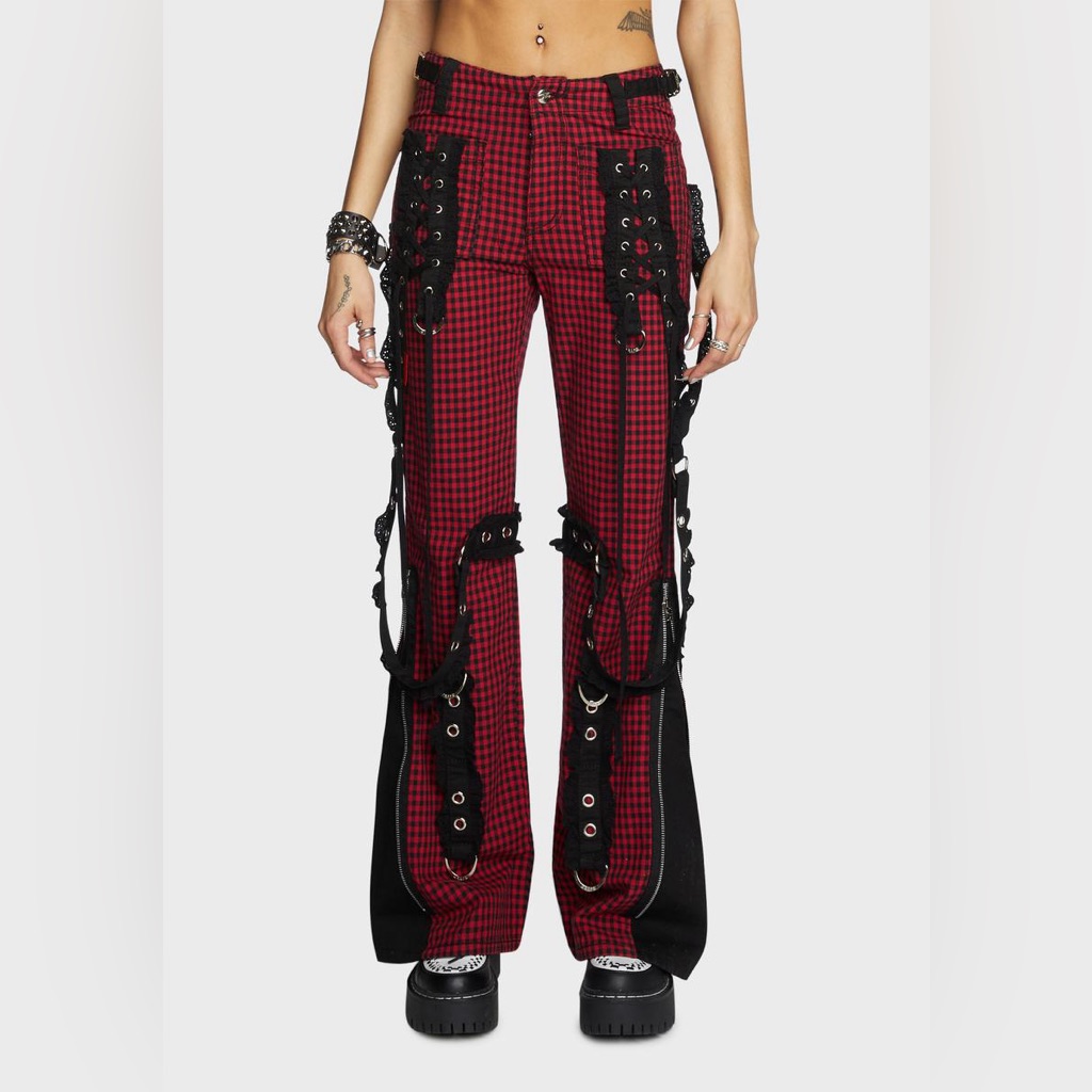Tripp Nyc Red And Black Bo Peep Gingham Strappy Street Pants 3 / 26